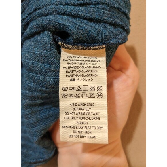 We The Free People Split Back Mock Neck Sweater Teal Blue Top Medium - Picture 7 of 10